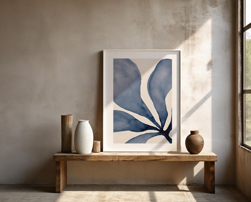 TNESSENTIAL Blue Botanical Wall Art | Bold Minimal Leaf | Fine Art Poster - Image 4
