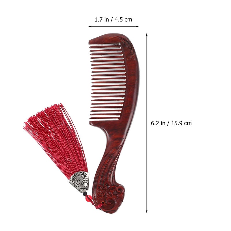 Wooden Massage Comb Hand Carved For Scalp Care Styling 160x50x13mm With Tassel - Image 3