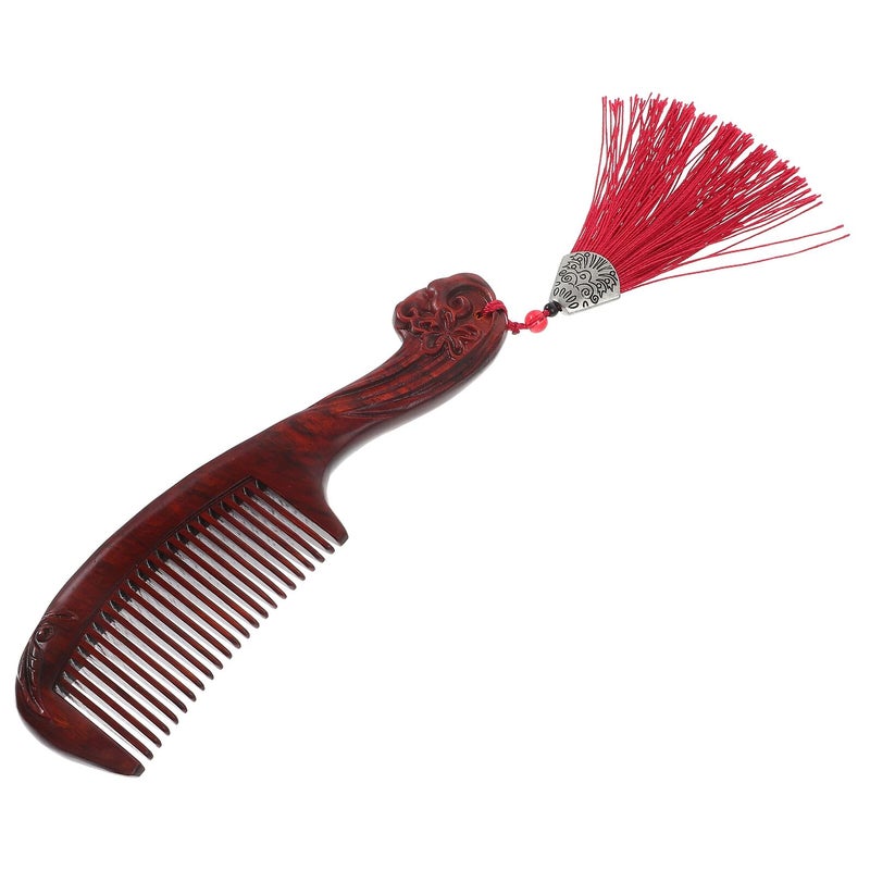 Wooden Massage Comb Hand Carved For Scalp Care Styling 160x50x13mm With Tassel - Image 2