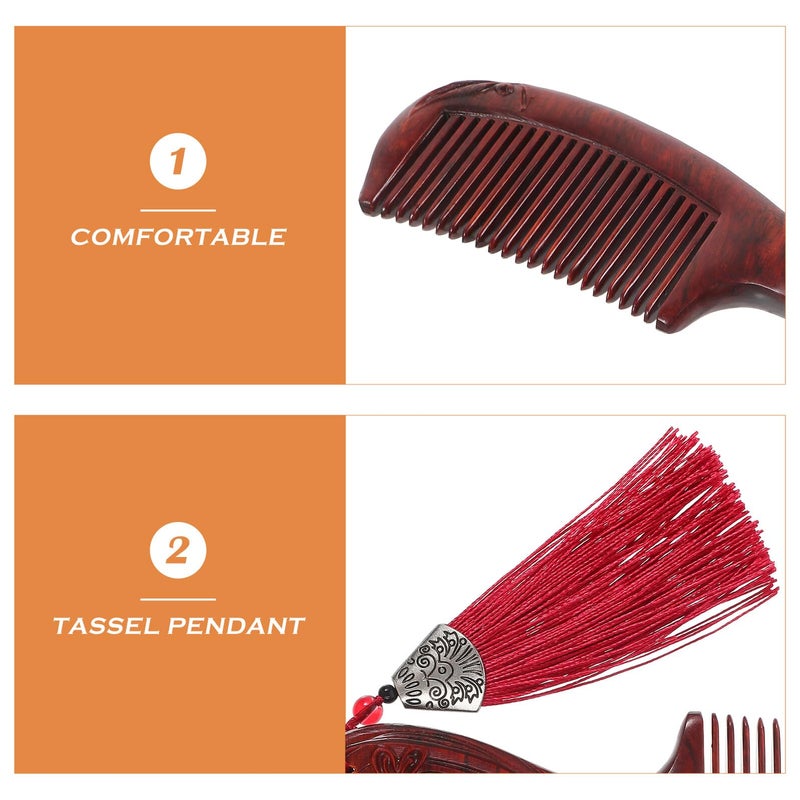 Wooden Massage Comb Hand Carved For Scalp Care Styling 160x50x13mm With Tassel - Image 4