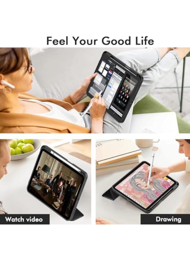 iMieet حافظة iMieet لجهاز iPad (A16)/الجيل العاشر من iPad [11 بوصة 2025/10.9 بوصة 2022]، حافظة ذكية قابلة للطي ثلاثية مع حامل وحامل قلم وظهر TPU ناعم، تدعم Touch ID (أسود) - Image 5