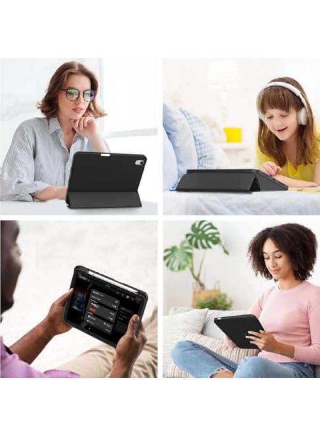 iMieet حافظة iMieet لجهاز iPad (A16)/الجيل العاشر من iPad [11 بوصة 2025/10.9 بوصة 2022]، حافظة ذكية قابلة للطي ثلاثية مع حامل وحامل قلم وظهر TPU ناعم، تدعم Touch ID (أسود) - Image 4