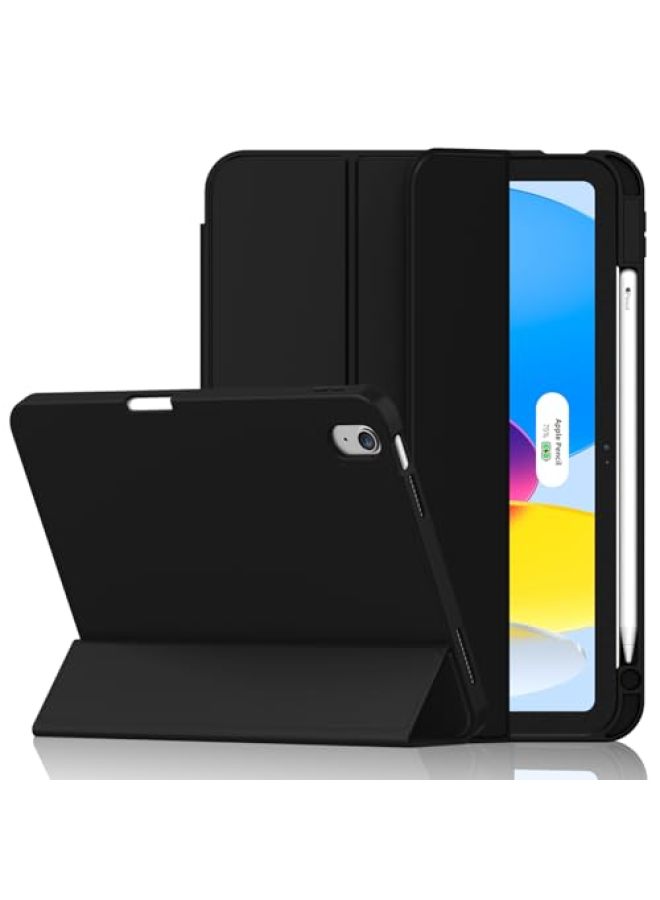 iMieet حافظة iMieet لجهاز iPad (A16)/الجيل العاشر من iPad [11 بوصة 2025/10.9 بوصة 2022]، حافظة ذكية قابلة للطي ثلاثية مع حامل وحامل قلم وظهر TPU ناعم، تدعم Touch ID (أسود) - Image 1