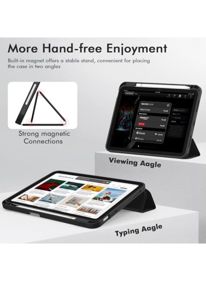 iMieet حافظة iMieet لجهاز iPad (A16)/الجيل العاشر من iPad [11 بوصة 2025/10.9 بوصة 2022]، حافظة ذكية قابلة للطي ثلاثية مع حامل وحامل قلم وظهر TPU ناعم، تدعم Touch ID (أسود) - Image 3