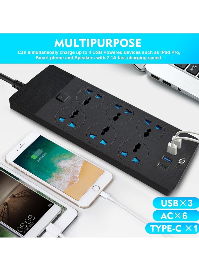 Power Extension Cord with 6 Outlets Universal Plug Adapter with 4 USB Ports - Surge Protector Charging Socket with 2m Length Extension Cord - Image 5