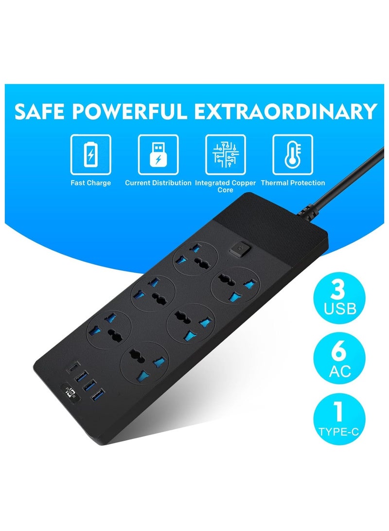 Power Extension Cord with 6 Outlets Universal Plug Adapter with 4 USB Ports - Surge Protector Charging Socket with 2m Length Extension Cord - Image 3