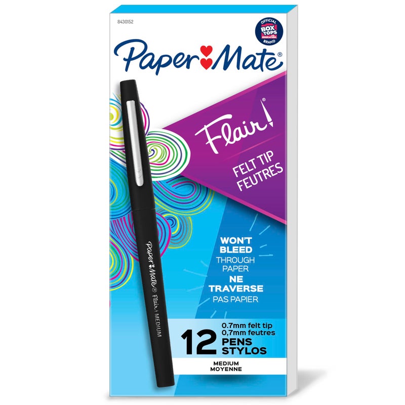 Paper Mate Flair Felt Tip Pens, Medium Point (0.7mm), Black, 12 Count - Image 1