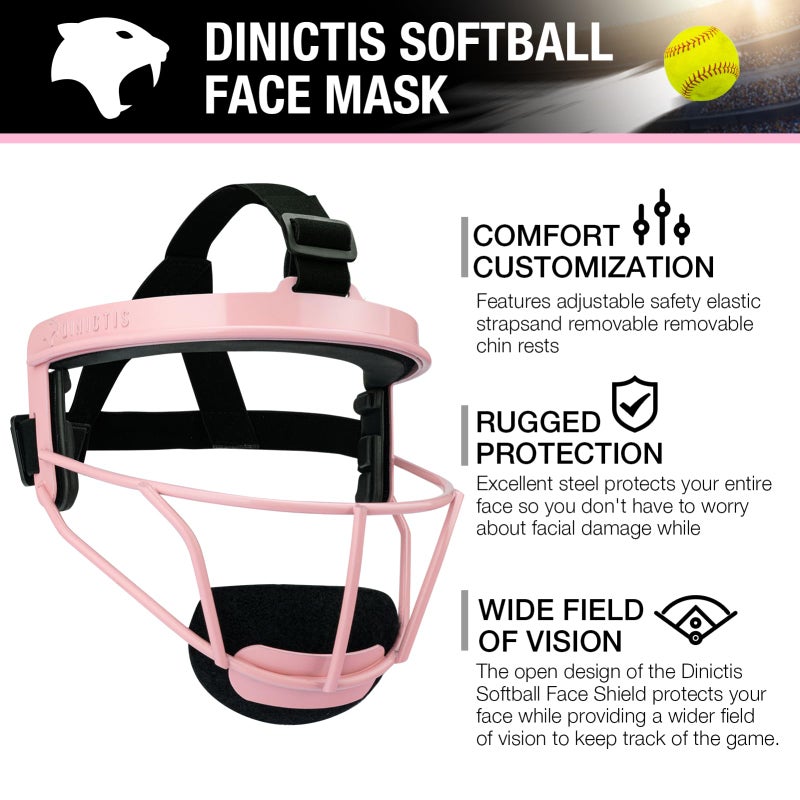Dinictis Softball Face Mask, Lightweight, Comfortable, with Wide Field Vision, Durable and Safe Face Guards, Premium Protective Softball Fielder's Mask-Pink-Adult(L) - Image 4
