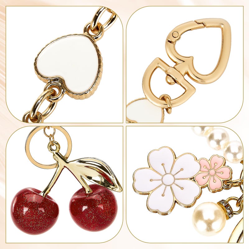 Bafeil Cherry Bag Charm & Purse Extender Chain Set for Women â€“ 5-in-1 Gold Pearl Heart Charms for Handbags, Keychains & Crossbody Bags - Image 4