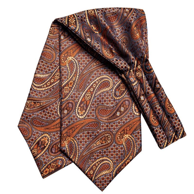 Dubulle Paisley Floral Ascot Tie for Men Self Tie Mens Cravat Tie and Pocket Square Cufflinks Wedding,Bronze - Image 3