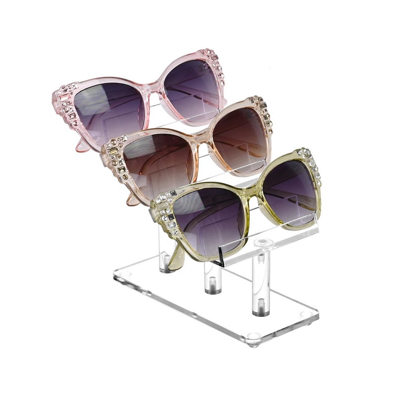 BEST MEDIA Premium Acrylic Eyewear Display Stand, Vertical Organizer Rack for Sunglasses, Space-Saving Professional Holder for Home, Vanity or Retail Counter Display, Transparent (3-Tier, Set of 1)