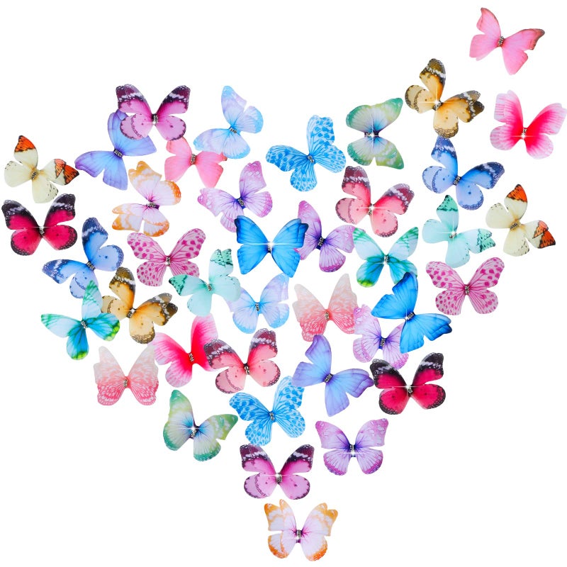 160 Pcs Double Layer Organza Butterfly Appliques Mixed Styles Realistic 3D Fabric Butterflies for DIY Wedding Clothes Decorations