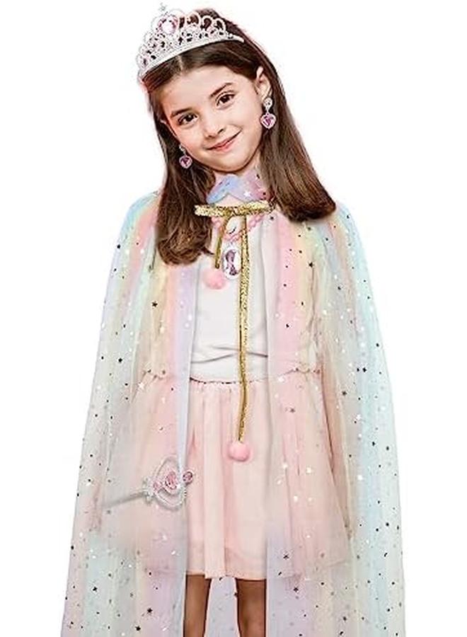 إكسفور طقم عباءة الأميرة للفتيات مكون من 7 قطع مع عصا تاج تاج للفتيات الصغيرات، متعدد الألوان - Image 2