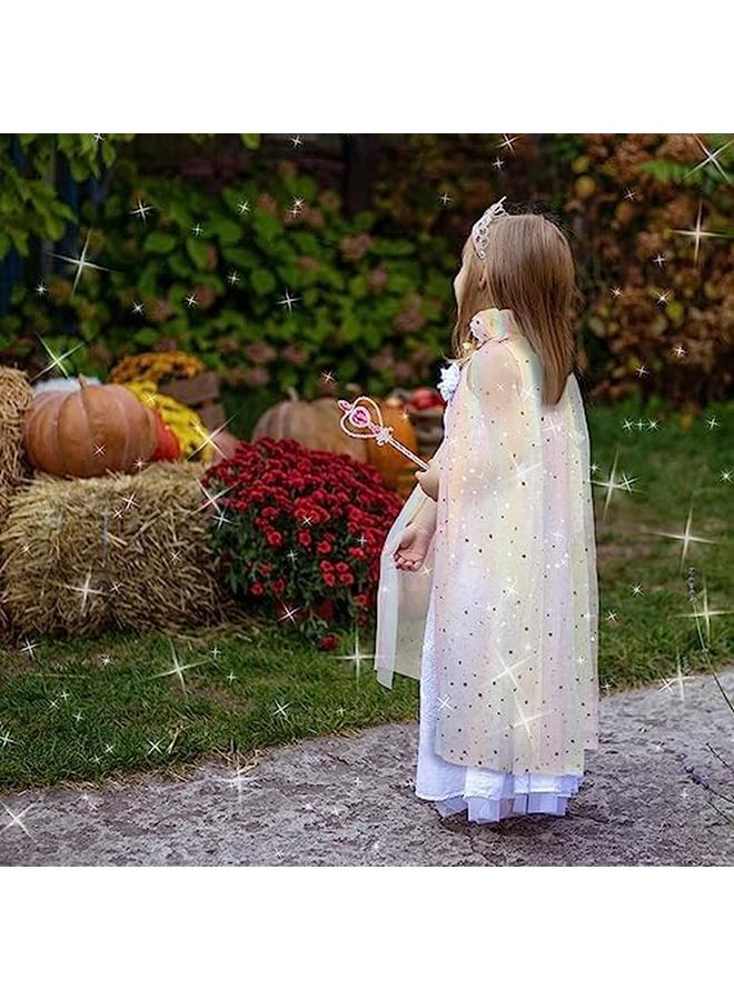 إكسفور طقم عباءة الأميرة للفتيات مكون من 7 قطع مع عصا تاج تاج للفتيات الصغيرات، متعدد الألوان - Image 4