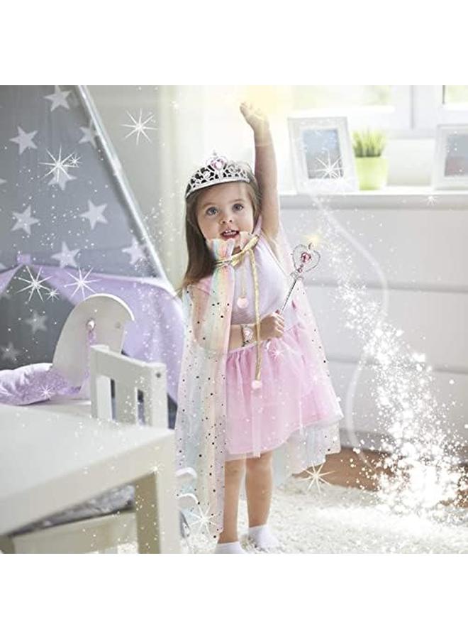 إكسفور طقم عباءة الأميرة للفتيات مكون من 7 قطع مع عصا تاج تاج للفتيات الصغيرات، متعدد الألوان - Image 3