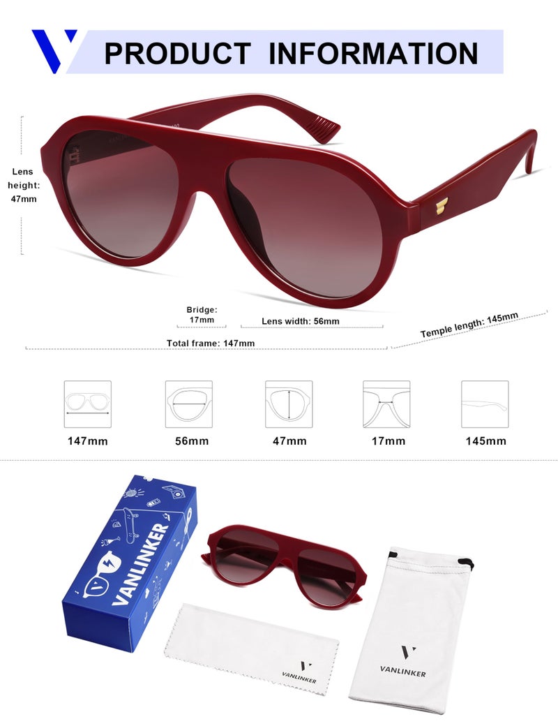 VANLINKER Retro Aviator Polarized Sunglasses for Men Women Trendy 70s Vintage Plastic Frame Sun Glasses VL9750,Red - Image 5