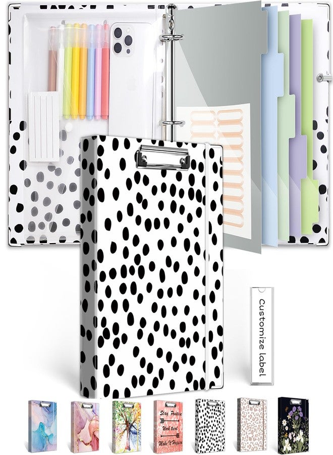BVSSX 3 Ring Binder Organizer, 1 Inch Three Ring Binders with Clipboard, 5-Tabs Pockets Dividers, Transparent Plastic Folder, Pen Loop, 18 Divider Stikers, Decorative Binder, Polka Dot, Letter Size - Image 1