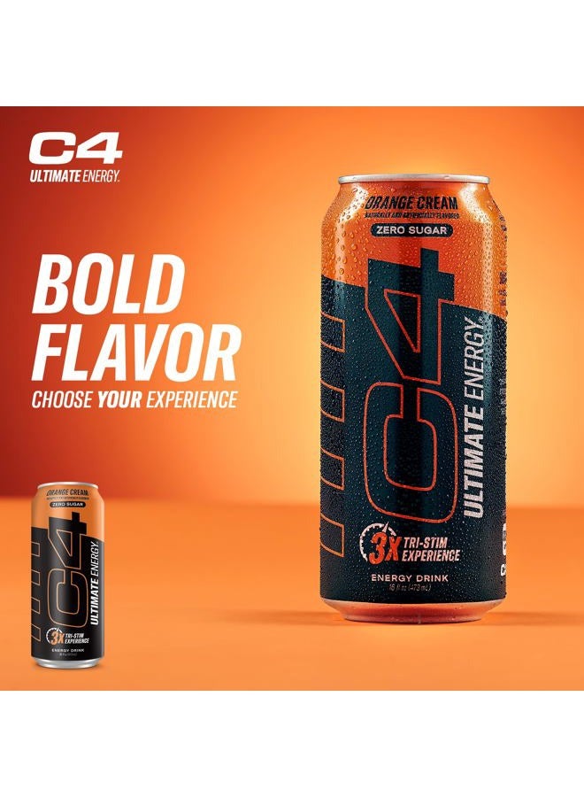 CELLUCOR C4 Ultimate | Pre Workout Sugar Free Energy Drink | Tri-Stim Experience with 300mg Caffeine + TeaCrine + Dynamine | Orange Cream| 16oz (Pack of 12) - Image 4