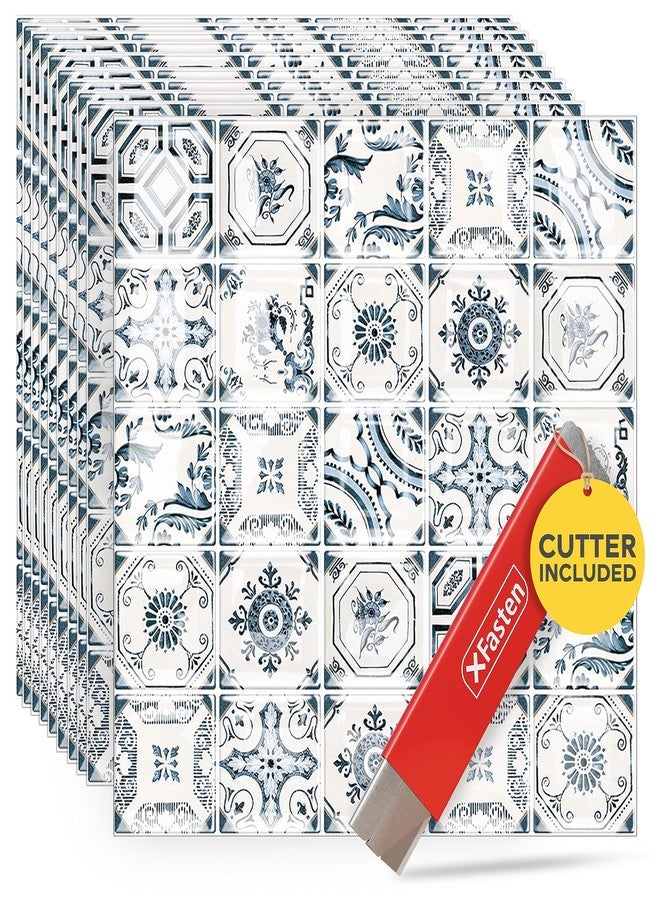 إكس فاستين بلاط حائط من XFasten بتصميم مربع قابل للتقشير واللصق للمطبخ، 10 قطع، مقاس 12 بوصة × 12 بوصة + قاطع، بلاط حائط بتصميم متوسطي، بلاط حائط قابل للتقشير واللصق، بلاط حائط لاصق للمطبخ والحمام - Image 1