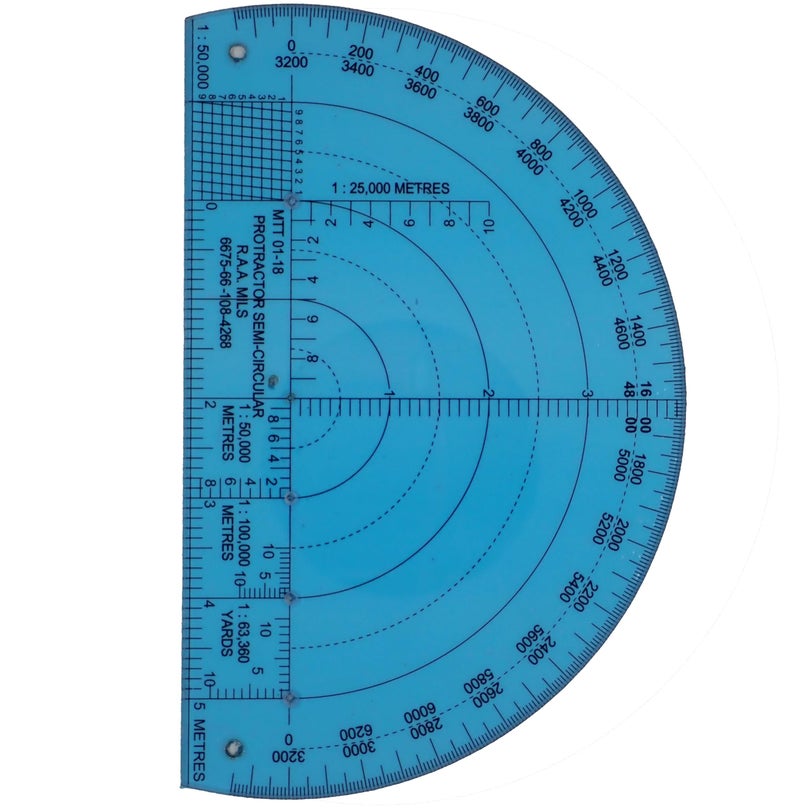 MTT PL - United Kingdom MOD RA 6 Inch Protractor NSN 4VS-1290-99-9681197 is a Map Protractor Military for Land Navigation in Mils for Map Reading, Orienteering, and Survival Navigation. - Image 1