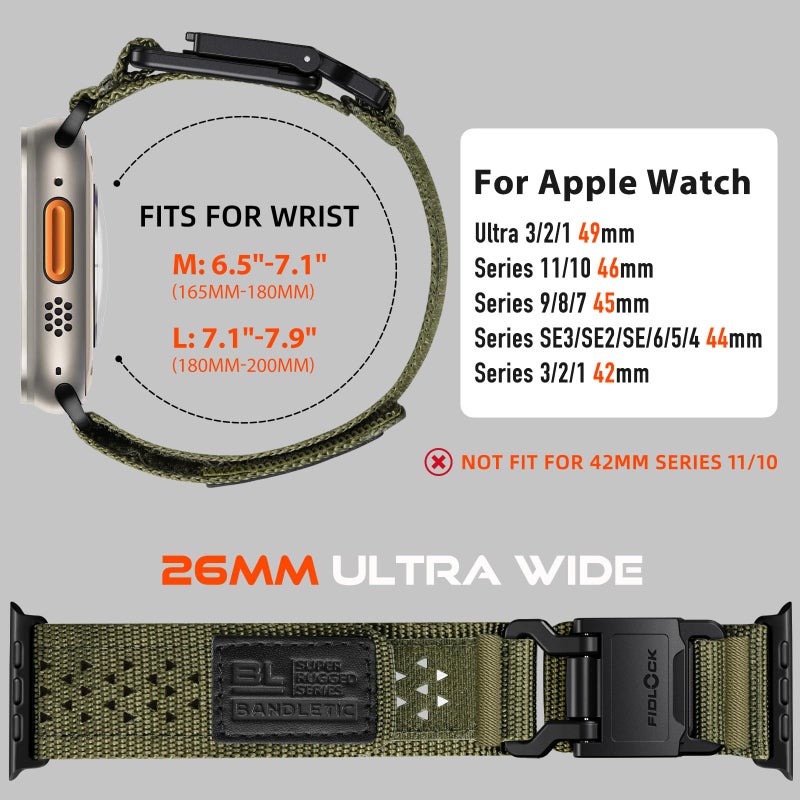 Bandletic Compatible with Apple Watch Ultra Band 3 2 49mm for Men, Tactical Military Nylon Straps with Magnetic FIDLOCK Hook Buckle for iWatch Series 11/10 46mm, 9/8/7 45mm, SE/6/5/4 44mm, 3/2/1 42mm - Image 5
