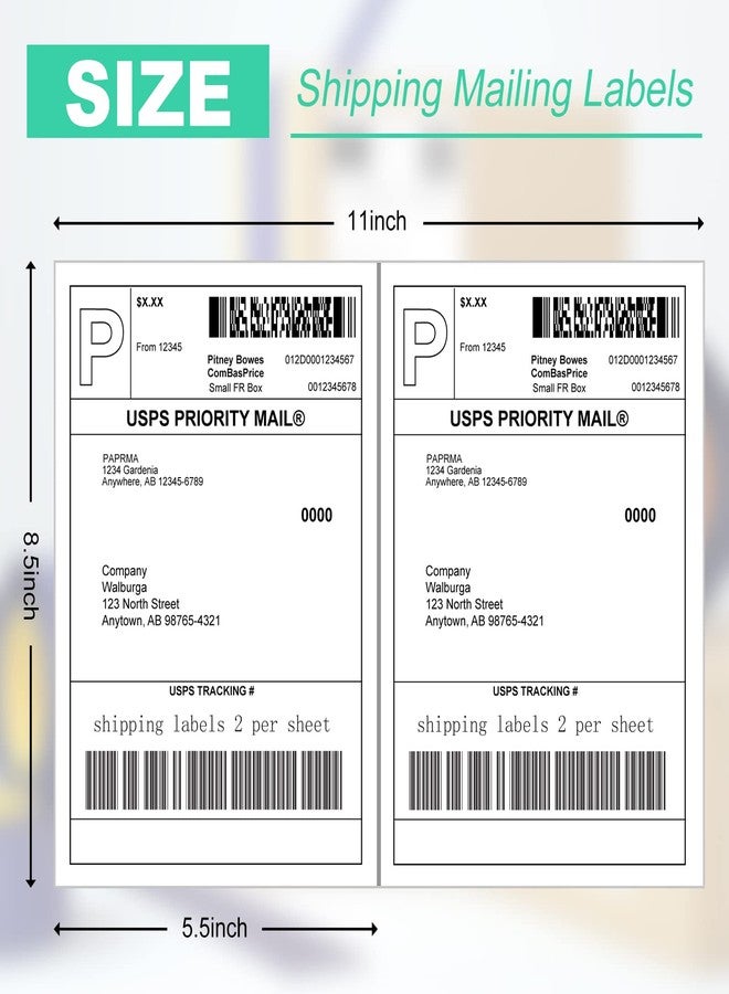 PAPRMA Half Sheet 8.5x5.5inch Shipping Mailing Label 200 Counts, 2 Labels Per Sheet 8.5 x 11 for Laser & Inkjet Printer, Permanent Adhesive Label Square Corner (100 Sheets) - Image 2