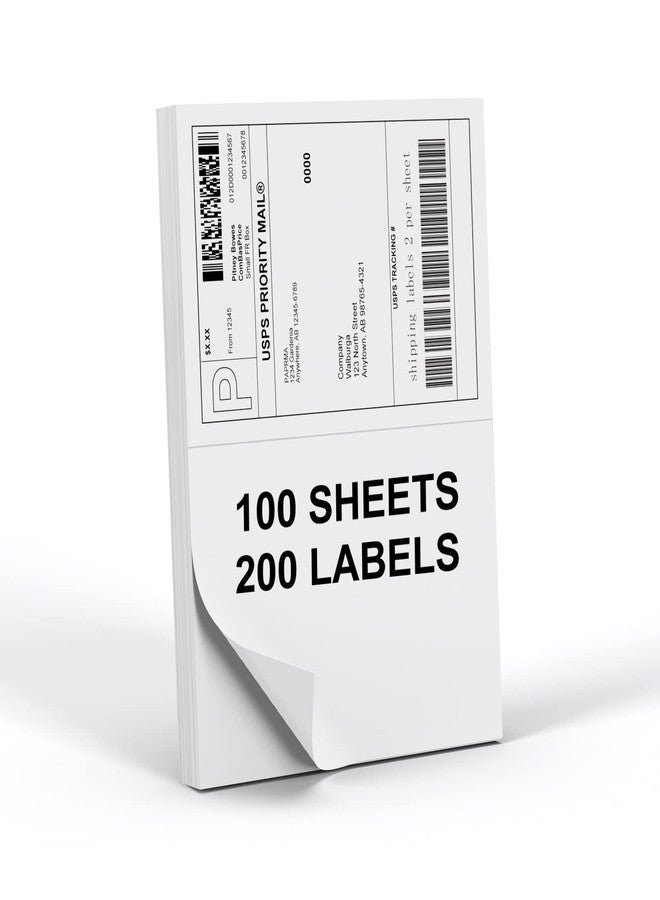 PAPRMA Half Sheet 8.5x5.5inch Shipping Mailing Label 200 Counts, 2 Labels Per Sheet 8.5 x 11 for Laser & Inkjet Printer, Permanent Adhesive Label Square Corner (100 Sheets) - Image 1