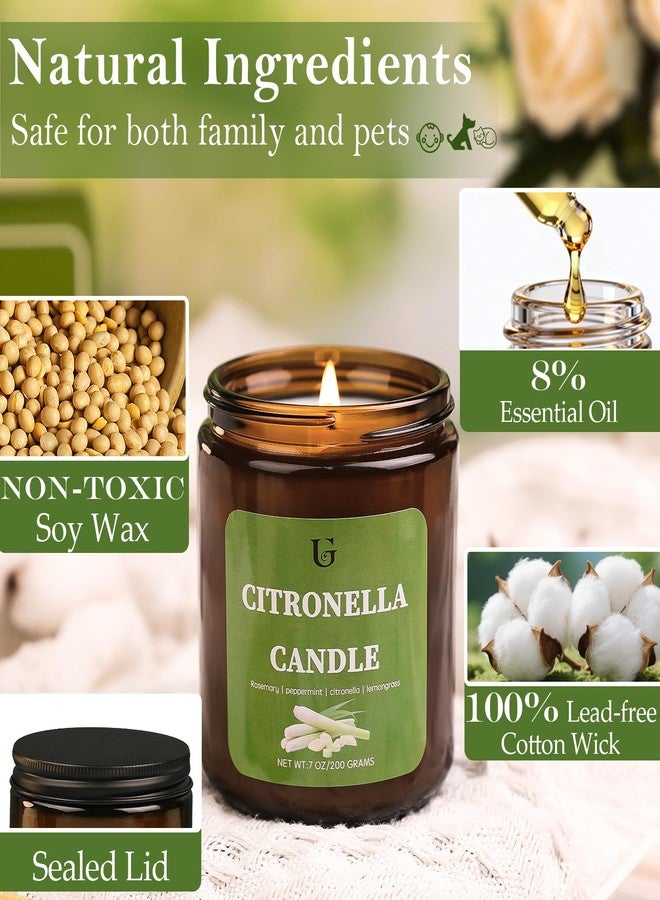 ugbem Citronella Candles Outdoor, Natural Soy Wax Citronella Scented Jar Candle for Summer, 7oz Large Lemongrass Candle, 50 Hours Burn Time, Indoor and Outdoor Candles for Patio, Garden & Camping(1 Pack) - Image 3