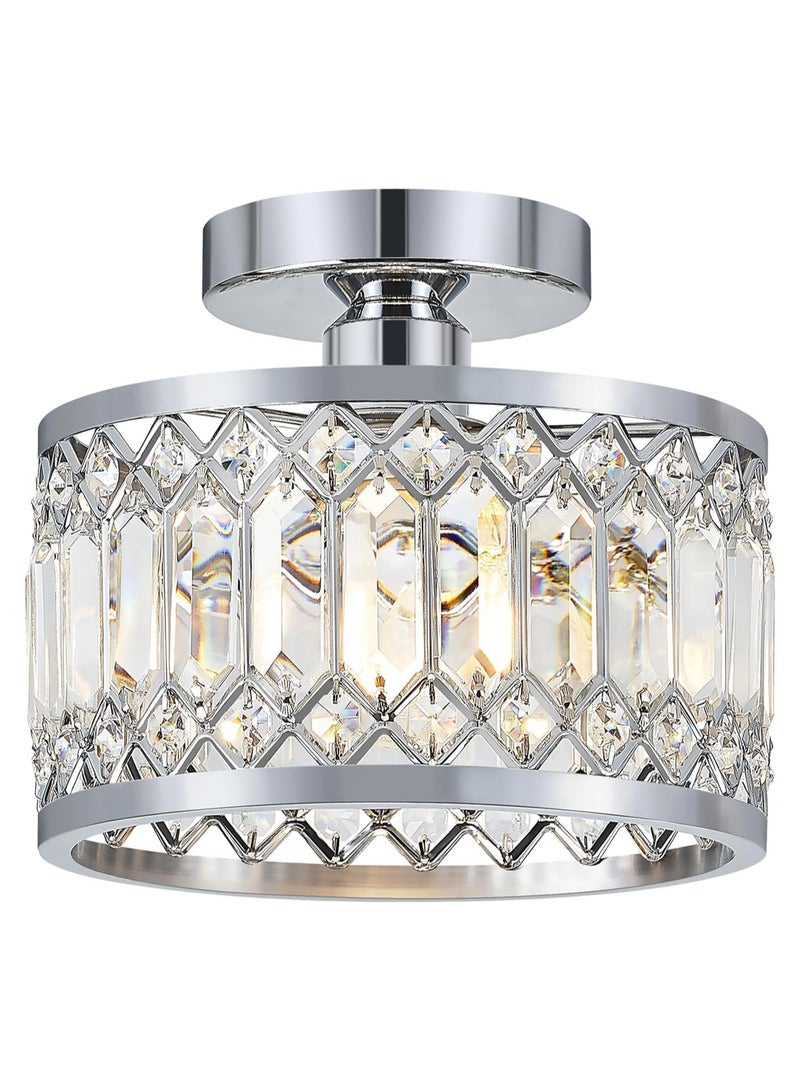 LOOPITYS Crystal ceiling fixtures, modern semi embedded ceiling fixtures, (diameter 23CM/9.05 inches, E26 bulb base, excluding bulbs) chrome plated lighting fixtures, suitable for ceiling fixtures in corridors, kitchens, entrances, bedrooms, and laundry rooms - Image 1