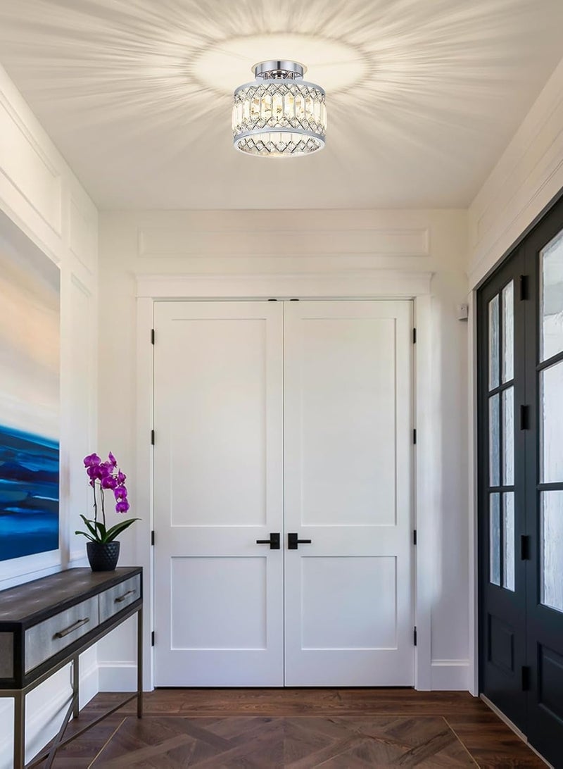 LOOPITYS Crystal ceiling fixtures, modern semi embedded ceiling fixtures, (diameter 23CM/9.05 inches, E26 bulb base, excluding bulbs) chrome plated lighting fixtures, suitable for ceiling fixtures in corridors, kitchens, entrances, bedrooms, and laundry rooms - Image 2