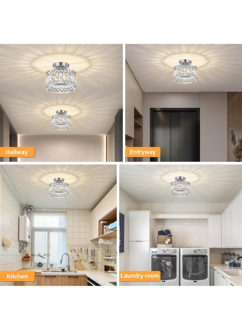 LOOPITYS Crystal ceiling fixtures, modern semi embedded ceiling fixtures, (diameter 23CM/9.05 inches, E26 bulb base, excluding bulbs) chrome plated lighting fixtures, suitable for ceiling fixtures in corridors, kitchens, entrances, bedrooms, and laundry rooms - Image 5