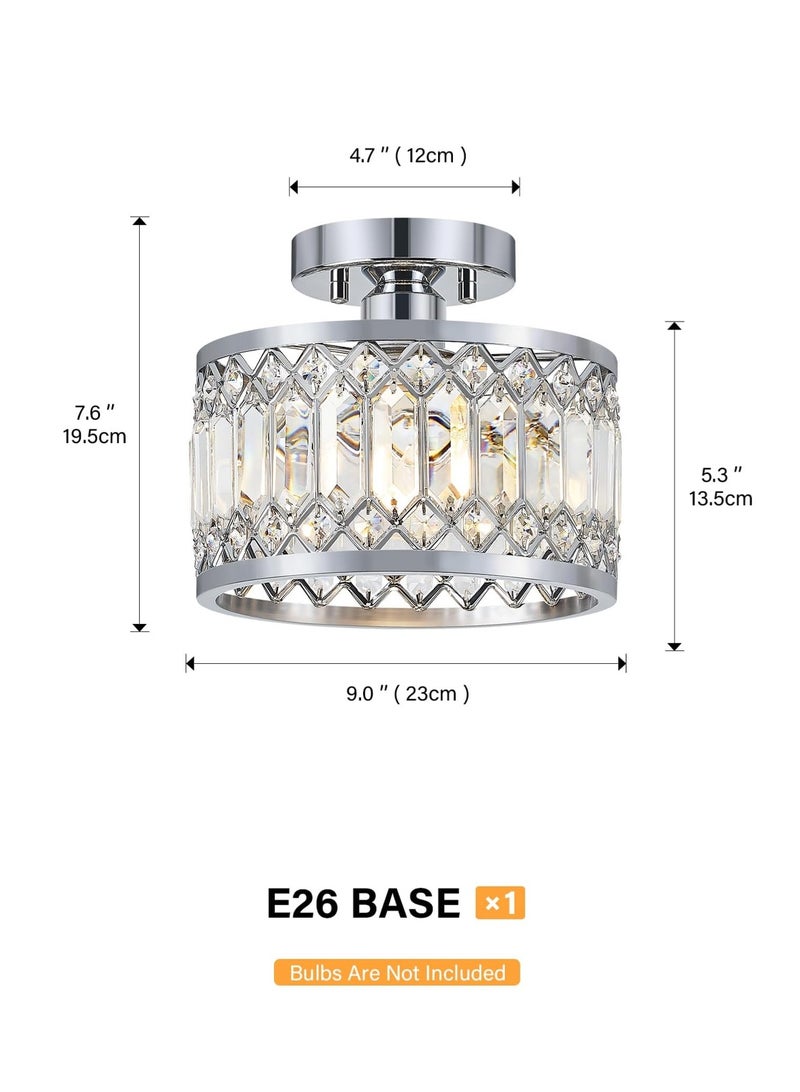 LOOPITYS Crystal ceiling fixtures, modern semi embedded ceiling fixtures, (diameter 23CM/9.05 inches, E26 bulb base, excluding bulbs) chrome plated lighting fixtures, suitable for ceiling fixtures in corridors, kitchens, entrances, bedrooms, and laundry rooms - Image 3