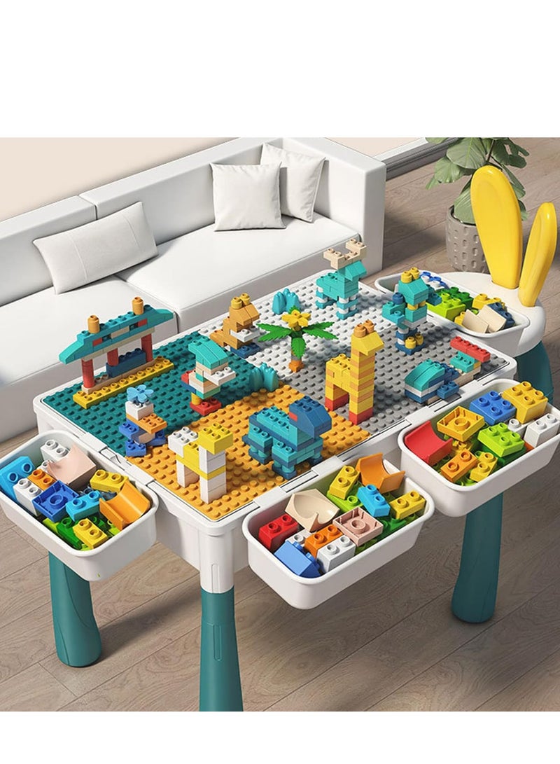 Vparty Kids Multi-Functional Building Block Table and 2 Chairs Set,Activity Table with 502 Pcs Building Blocks, Water/Sand/Play/Dinning Table for Toddlers (Large Table with 2 Chairs, 65x54x42cm) - Image 2