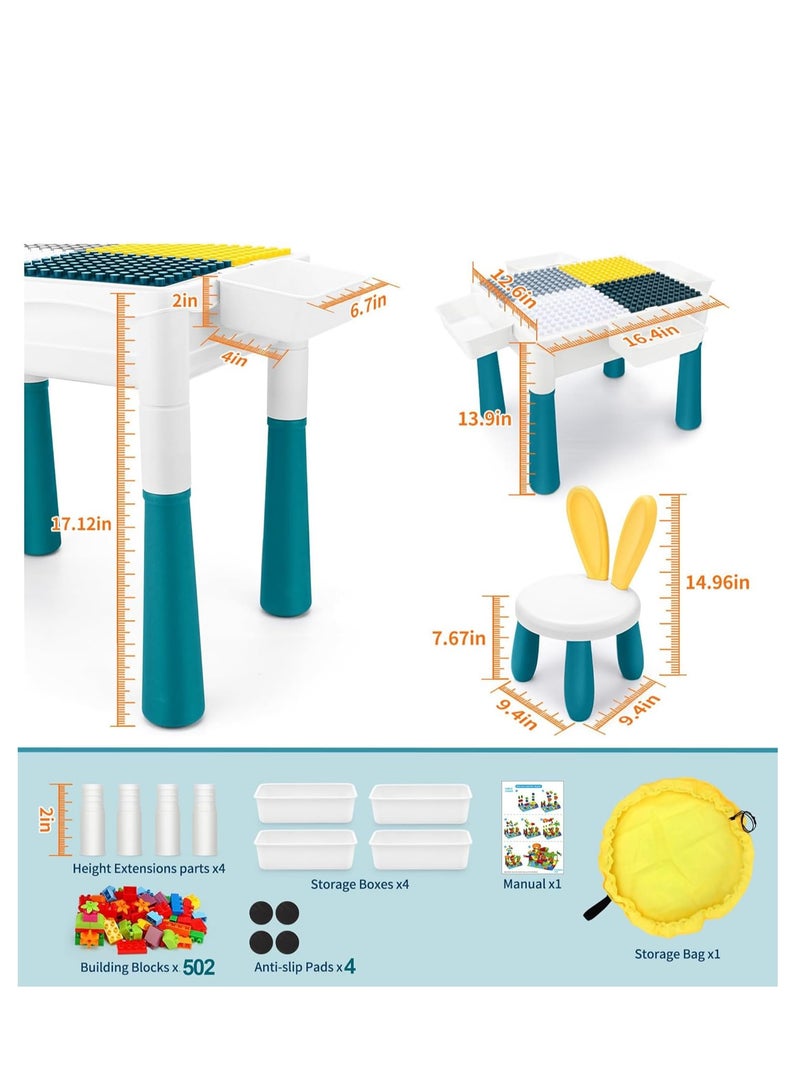 Vparty Kids Multi-Functional Building Block Table and 2 Chairs Set,Activity Table with 502 Pcs Building Blocks, Water/Sand/Play/Dinning Table for Toddlers (Large Table with 2 Chairs, 65x54x42cm) - Image 4