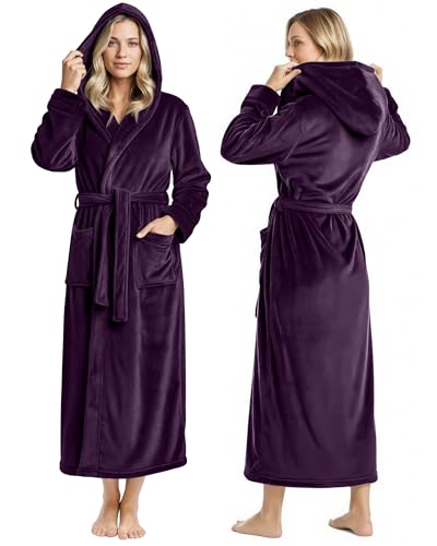NY Threads Premium Womens Robe with Hood, Plush Fleece Long Bath Robe for Women, Fluffy Soft Women's Bathrobe, Large, Plum - Image 1