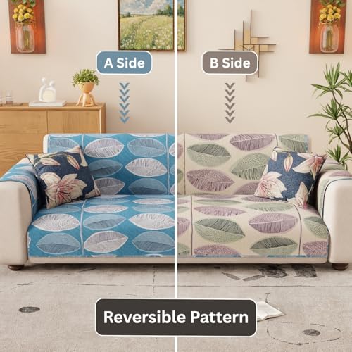 Lukzer Polyester Blend 1 Seater Quilted Sofa Cover Mat Reversible Ocean Breeze(350 GSM),Full Coverage with Arms & Back Belt for Stability,Universal Washable Furniture Protector(50-60CM/SC-183-01/A) - Image 4