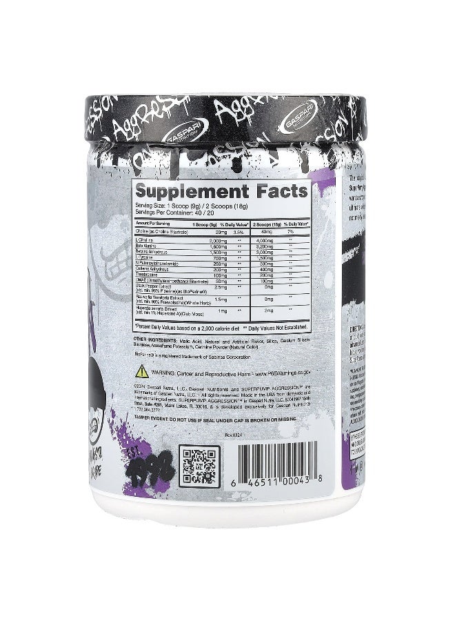 Gaspari Nutrition Gaspari Nutrition, SuperPump Aggression™, Pre-Workout, Gangsta Grape, 360 g  - Image 2