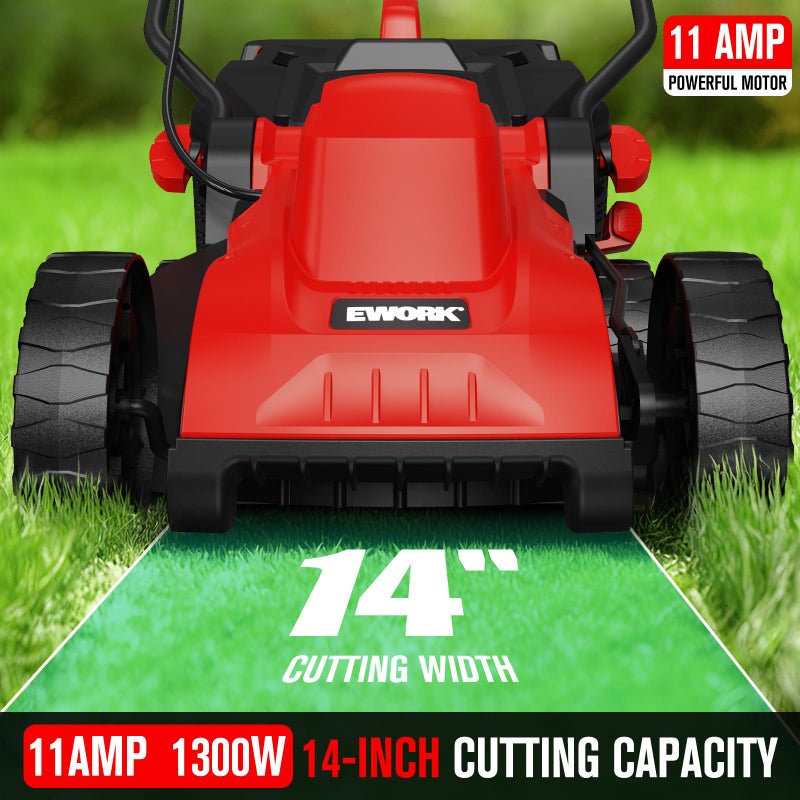 EWORK Electric Lawn Mower 14-Inch, 11AMP Electric Push Mower with 30L Collection Bag, 1300W & 3600RPM Powerful Motor, 4-Height Adjustment, 17.6Lbs Lightweight Corded Lawnmower for Garden, Small Yard - Image 2