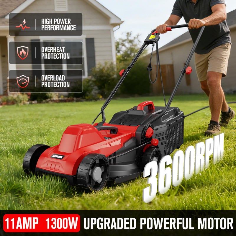 EWORK Electric Lawn Mower 14-Inch, 11AMP Electric Push Mower with 30L Collection Bag, 1300W & 3600RPM Powerful Motor, 4-Height Adjustment, 17.6Lbs Lightweight Corded Lawnmower for Garden, Small Yard - Image 4