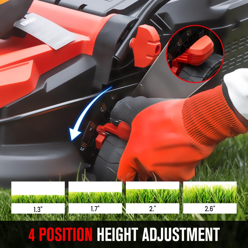 EWORK Electric Lawn Mower 14-Inch, 11AMP Electric Push Mower with 30L Collection Bag, 1300W & 3600RPM Powerful Motor, 4-Height Adjustment, 17.6Lbs Lightweight Corded Lawnmower for Garden, Small Yard - Image 5