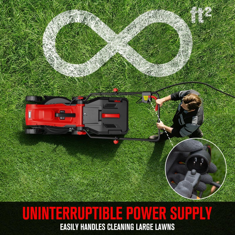 EWORK Electric Lawn Mower 14-Inch, 11AMP Electric Push Mower with 30L Collection Bag, 1300W & 3600RPM Powerful Motor, 4-Height Adjustment, 17.6Lbs Lightweight Corded Lawnmower for Garden, Small Yard - Image 3
