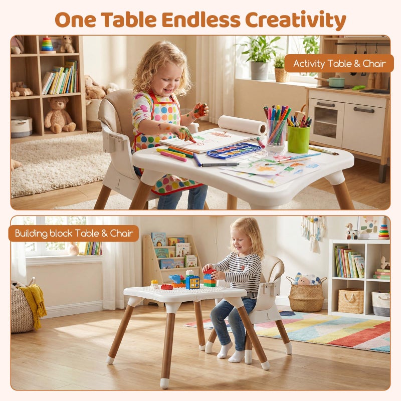 INFANS Baby High Chair, 9 in 1 Convertible Highchair for Babies and Toddlers, Building Block Table Dining Booster Seat Activity Desk Kids Stool with Adjustable Removable Tray (Beige) - Image 4