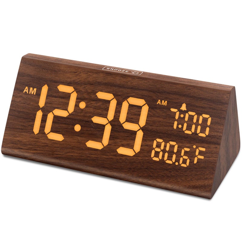 DreamSky Wooden Digital Alarm Clock for Bedroom - 7.7" Electric Clocks with USB Port, Large Numbers, Temperature, 0-100% Brightness Dimmer, Adjustable Alarm Volume, Snooze, 12/24H - Image 1