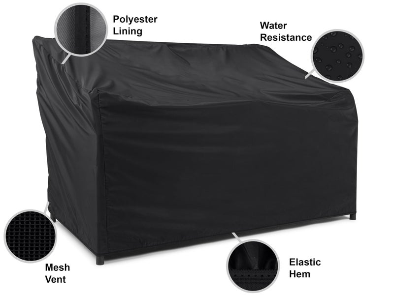 Covermates Classic Outdoor Patio Sofa Cover â€“ Heavy-Duty 12-Gauge Vinyl with Polyester Lining, Elastic Hem & Mesh Vent for Moderate Weather Protection, 58W x 40D x 40H, Black - Image 2