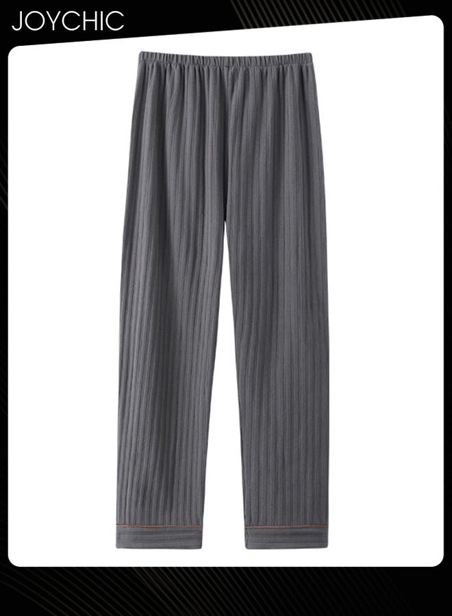 Joychic Men Spring and Autumn Pajama Bottom Double-side Pure Cotton Skin-friendly Sleep Trousers Loose and Comfortable Home Pants with Pockets Dark Grey  - Image 1