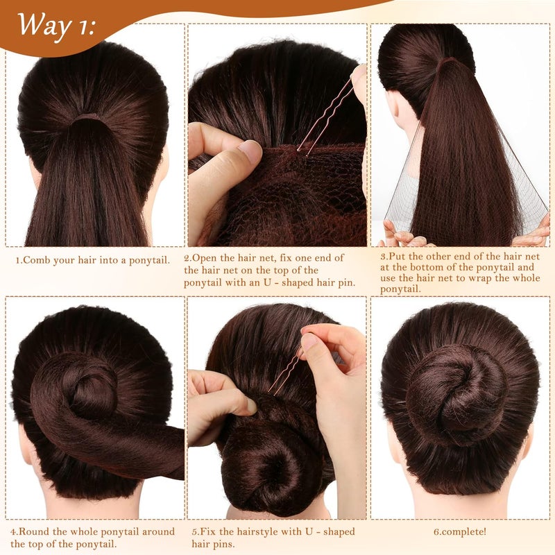 CoolShef Hair Accessories Set with 20PCS Invisible Mesh Hair Nets and 40PCS Brown U-Shaped Hair Pins for Women and Girls Ballet Bun Maker, Hair Bun Net Cover, Juda Net for Bun Fixing - Image 5