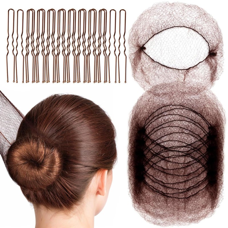CoolShef Hair Accessories Set with 20PCS Invisible Mesh Hair Nets and 40PCS Brown U-Shaped Hair Pins for Women and Girls Ballet Bun Maker, Hair Bun Net Cover, Juda Net for Bun Fixing - Image 1