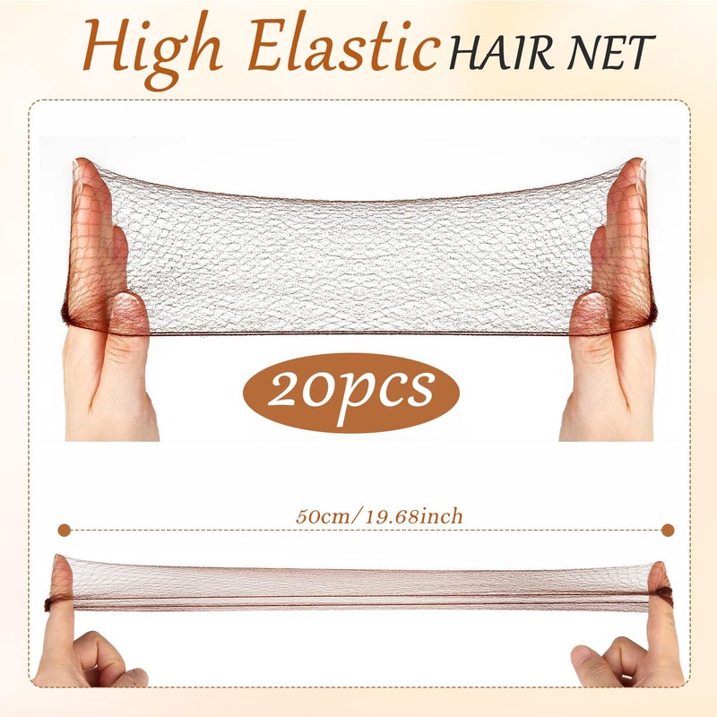 CoolShef Hair Accessories Set with 20PCS Invisible Mesh Hair Nets and 40PCS Brown U-Shaped Hair Pins for Women and Girls Ballet Bun Maker, Hair Bun Net Cover, Juda Net for Bun Fixing - Image 2