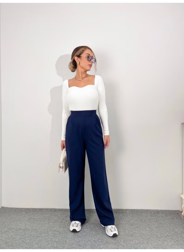 Ritnice Line Women's Lycra Velcro Closure Navy Blue Palazzo Trousers - Image 3