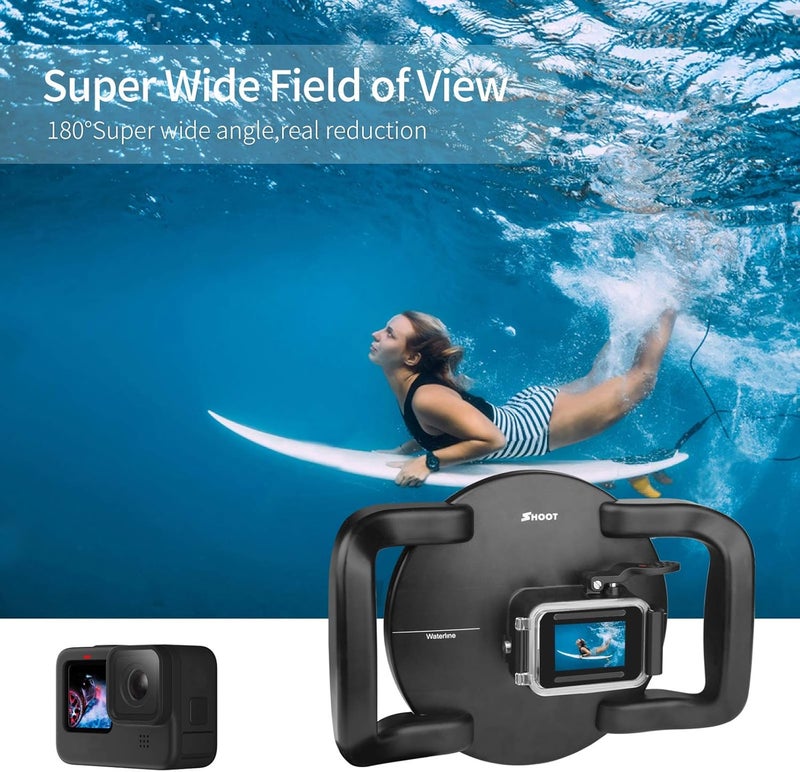 Shoot منفذ قبة لكاميرا GoPro Hero 13/12/11/10/9 بلاك - فيلم طلاء مطور لمقاومة الخدوش، مقبض مزدوج مثبت عائم، غلاف مقاوم للماء بشكل كامل - صور/فيديوهات تحت الماء - Image 4